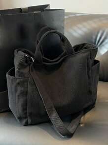 Bolso de hombro de unicolor versátil y sencillo para mujer, bolso tipo hobo de pana casual con múltiples bolsillos de gran capacidad, bolso de cubo cruzado, bolso de saco vintage para viajes al aire libre, trabajo y compras, puede contener iPad