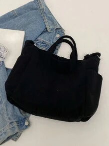 Bolso de hombro de unicolor versátil y sencillo para mujer, bolso tipo hobo de pana casual con múltiples bolsillos de gran capacidad, bolso de cubo cruzado, bolso de saco vintage para viajes al aire libre, trabajo y compras, puede contener iPad