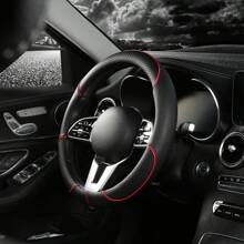 1pc Universal 38cm Round Car Steering Wheel Cover Made Of Leather With Flower Embossed Patchwork Design - Red - View 10