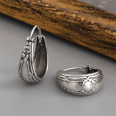 1 par de pendientes de aro redondos con diseño tallado vintage, joyería de moda estilo bohemio retro para mujer como regalo
