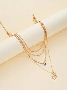 1pc Simple Devil Eye Multi-Layer Necklace Set For Women, Holiday/Date Gift And Daily Collocation - 金黃色 - 查看 4