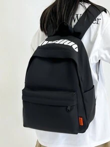 Minimalist Large Capacity Letter Print Backpack, Fashionable Travel Bag, First Day Of School, College Backpack