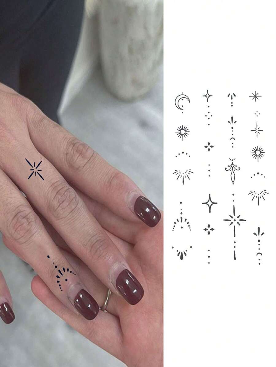 1 件果汁临时纹身手指点、花朵图案逼真人体艺术防水蓝色显示不反光假纹身贴纸持久 3-10 天适合男女 - 黑色 - 查看 1