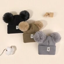 3pieces Baby Winter Hat Warm Toddler Beanies Cute Pompom Kid Hats Knit Infant Beanie Baby Snow Hats For Baby Boy - 彩色 - 查看 10