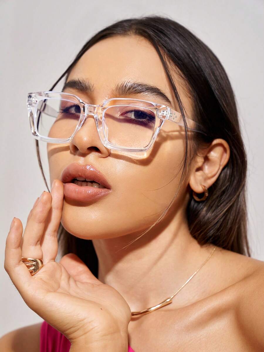 半副优雅女士塑料多色方形轻便眼镜，休闲眼镜，最适合返校和日常佩戴 - 無色 - 查看 1