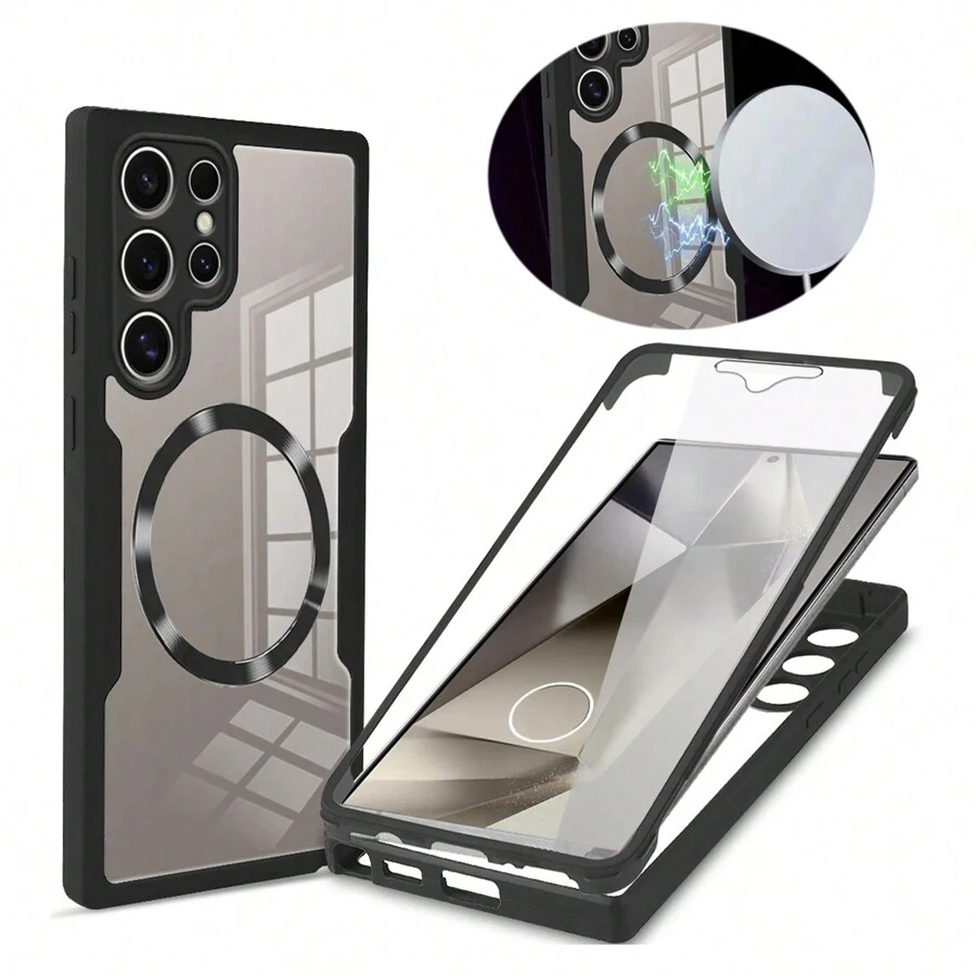 Hadaasi 黑色奢华360°全方位磁吸亚克力保护壳，内置屏幕保护膜，亲肤材质，防刮擦，兼容三星Galaxy S26 Ultra/S26 Plus/S26/M36/S25 FE/S25 Ultra/S25 Plus、A57/A37/A17/A07/A56/A55、苹果17e/17 Pro/17 Pro Max、17、16e、Reno14 Pro、荣耀400/400 Pro/400 Lite、Reno14 F、Hot 60 Pro/Hot 60 Pro+、15C/Note 14 Pro+