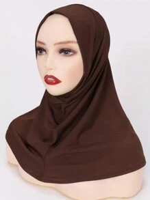 1pc Women's Burgundy Hijab Scarf, Style Head Wrap For Daily Wear - Burgundy - View 3