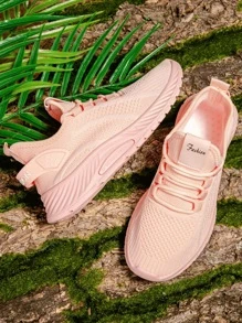 女士针织运动鞋、轻便健身跑步和网球鞋、透气低帮运动鞋 - 粉色 - 查看 5