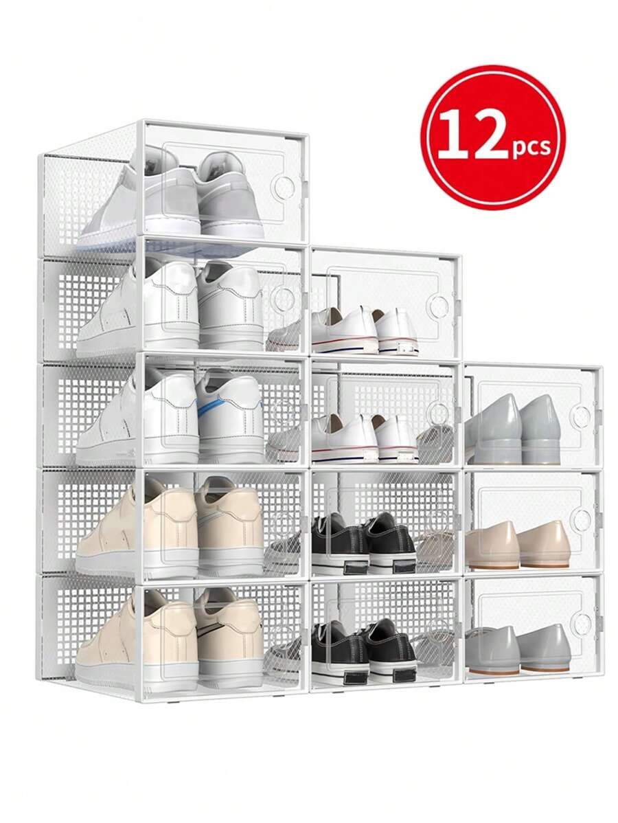 12 Hộp Đựng Giày XX-Lớn, Kích Thước Vừa Vặn 11, Hộp Đựng Giày Sneaker Có Thể Xếp Chồng Bằng Nhựa Trong Cho Lối Vào, Giá Để Giày Tiết Kiệm Không Gian, Thay Thế Cho Bộ Sắp Xếp Ngăn Kéo, Màu Trắng - trắng - Xem 1