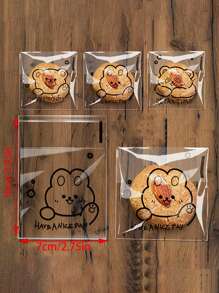 100 个透明自粘烘焙袋，带有可爱的卡通图案，适用于面包和吐司 - 彩色 - 查看 8