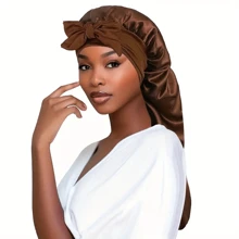 ZTZI Braid Bonnet With Tie Band Soft Breathable Sleeping Night Cap Elegant Solid Color Extra Long Satin Bonnets For Women Girls - Multicolor - View 13