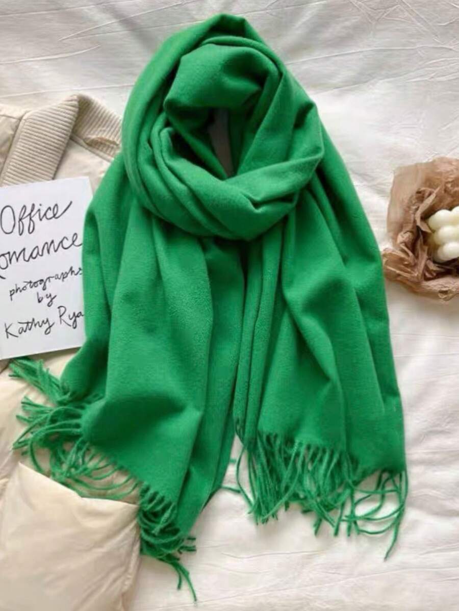 MilyModa Unisex Plain Scarf 150g With Fringes - Green - View 1