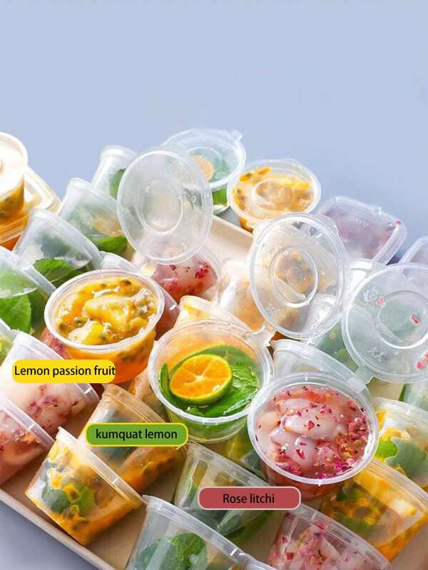 50pcs Small Packaging Boxes, Available In 25ml/50ml/100ml Sizes, Suitable For DIY Passionfruit Ice Cubes, Condiment Storage Boxes, Dipping Sauce Cups, Seasoning Containers, Lemon Ice Trays