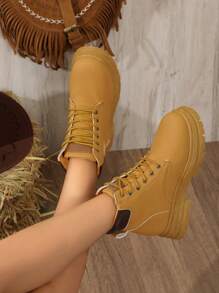 Women's New Style Sports Shoes, Comfortable And Non-Slip PU Material Boots, Soft And Fashionable All-Match Style For Four Seasons, Simple And Fashionable Lace Design, Wide And Large Size, Fashion Match Dress, Soft And Breathable Outdoor Fashion Boots, Thick Bottom, Lightweight And Comfortable For Holidays, Travel, And Festivals. Suitable For All Seasons, Ankle Boots And Naked Boots In Fashion Style