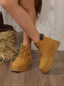 Women's New Style Sports Shoes, Comfortable And Non-Slip PU Material Boots, Soft And Fashionable All-Match Style For Four Seasons, Simple And Fashionable Lace Design, Wide And Large Size, Fashion Match Dress, Soft And Breathable Outdoor Fashion Boots, Thick Bottom, Lightweight And Comfortable For Holidays, Travel, And Festivals. Suitable For All Seasons, Ankle Boots And Naked Boots In Fashion Style