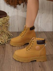 Women's New Style Sports Shoes, Comfortable And Non-Slip PU Material Boots, Soft And Fashionable All-Match Style For Four Seasons, Simple And Fashionable Lace Design, Wide And Large Size, Fashion Match Dress, Soft And Breathable Outdoor Fashion Boots, Thick Bottom, Lightweight And Comfortable For Holidays, Travel, And Festivals. Suitable For All Seasons, Ankle Boots And Naked Boots In Fashion Style