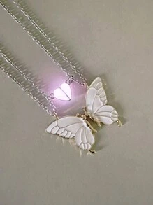 ATLVXJL Bộ 2 mặt dây chuyền hình bướm phát sáng trong bóng tối, dây chuyền thép không gỉ hình trái tim cổ điển, thích hợp làm quà tặng cho các cặp đôi, học sinh, bạn thân hoặc quà tặng ngày Valentine. - Nhiều màu - Xem 7