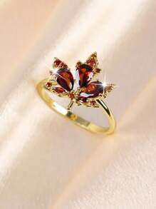 1 Nhẫn Đính Đá Zirconia Lá Phong Thanh Lịch & Sáng Tạo, Món Quà Trang Sức Nữ Cho Valentine, Sinh Nhật, Du Lịch, Đeo Hàng Ngày - lá cây - Xem 8
