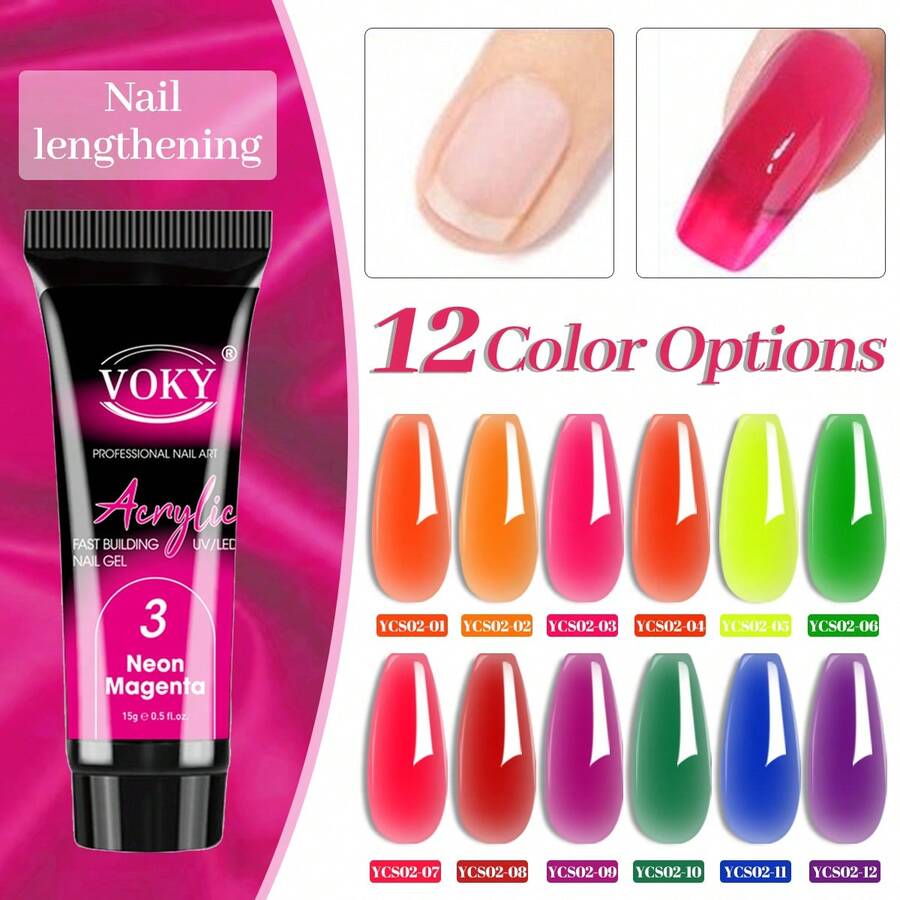 12 peças/1 peça 15g Gel de Extensão de Unhas Premium Roxo/Rosa 3 em 1 Conjunto de Gel de Unhas em 12 Cores ou Um Único Gel de Extensão de Cura Rápida DIY para Unhas para Exibir Suas Unhas de Forma Mais Bonita, Adequado para Arte de Unhas da Moda Sem Presentes de Salão