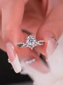 Unique Design Luxury S925 Sterling Silver Crossed Diamond Engagement Ring, Suitable For Engagement, Wedding, Party, Daily Wear, Gift For Bride, Jewelry Box Style Varies Randomly