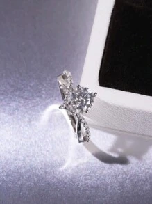 Unique Design Luxury S925 Sterling Silver Crossed Diamond Engagement Ring, Suitable For Engagement, Wedding, Party, Daily Wear, Gift For Bride, Jewelry Box Style Varies Randomly