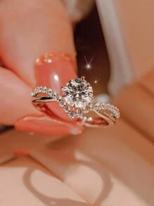 Unique Design Luxury S925 Sterling Silver Crossed Diamond Engagement Ring, Suitable For Engagement, Wedding, Party, Daily Wear, Gift For Bride, Jewelry Box Style Varies Randomly