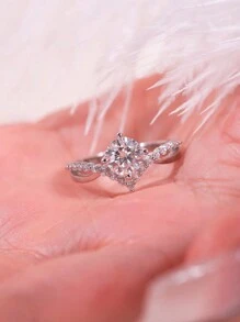 Unique Design Luxury S925 Sterling Silver Crossed Diamond Engagement Ring, Suitable For Engagement, Wedding, Party, Daily Wear, Gift For Bride, Jewelry Box Style Varies Randomly