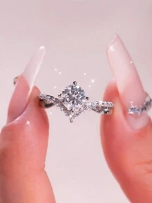 Unique Design Luxury S925 Sterling Silver Crossed Diamond Engagement Ring, Suitable For Engagement, Wedding, Party, Daily Wear, Gift For Bride, Jewelry Box Style Varies Randomly