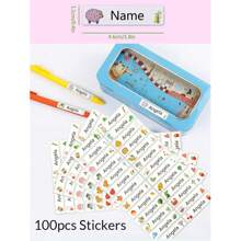 100 stks gepersonaliseerde naamstickers en 1 st aangepaste naamstempel voor kleding waterdicht de naamstempel gepersonaliseerd voor kleding, handgeschreven handtekeningstempel, gepersonaliseerde kledingstempels voor kleding, DIY aangepaste cartoon zelfinktende naamzegel stempel voor zakelijk gebruik school student briefpapier cadeau