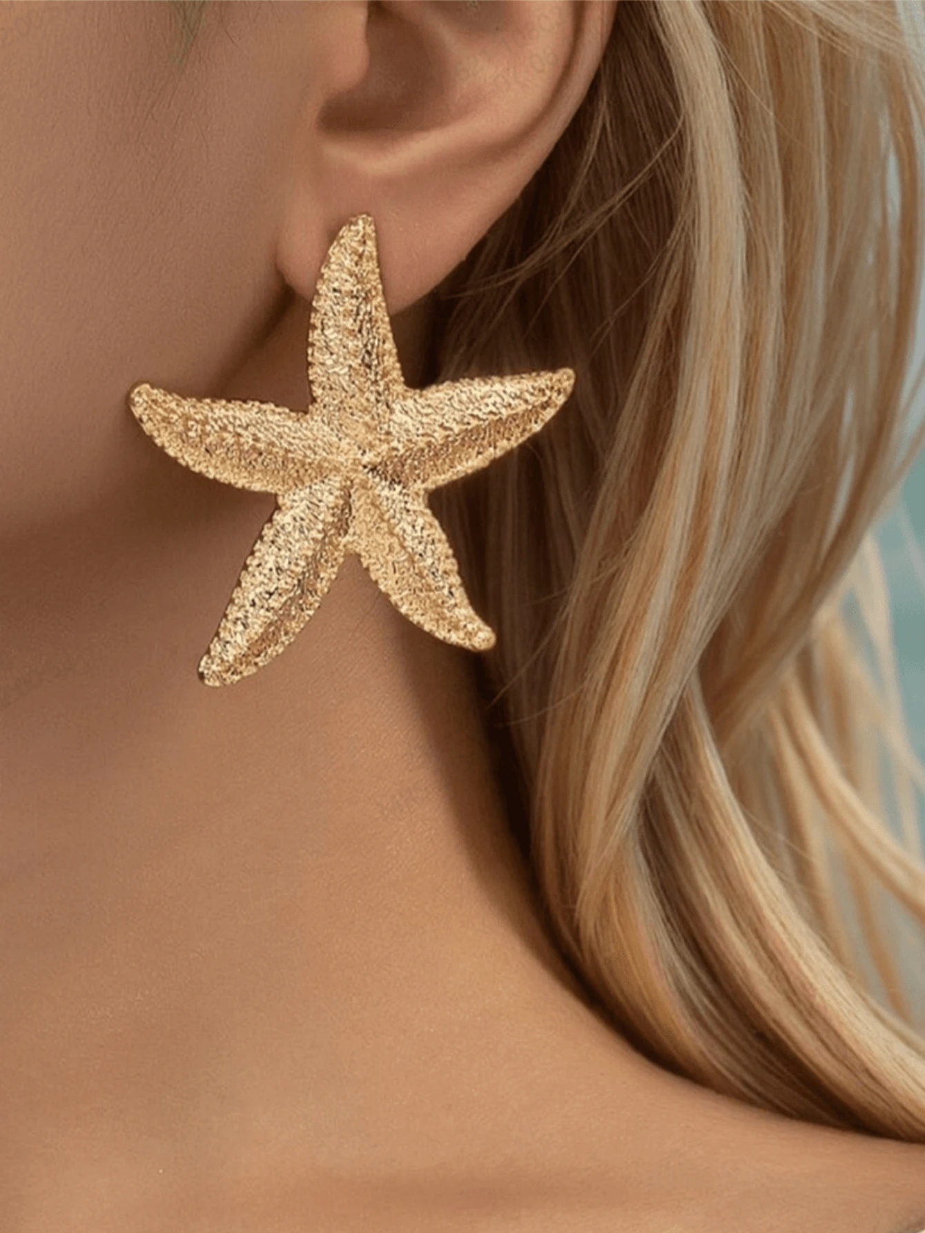 1 Pair Of Golden Starfish Earrings, Suitable For Parties And Weddings - Star - View 1