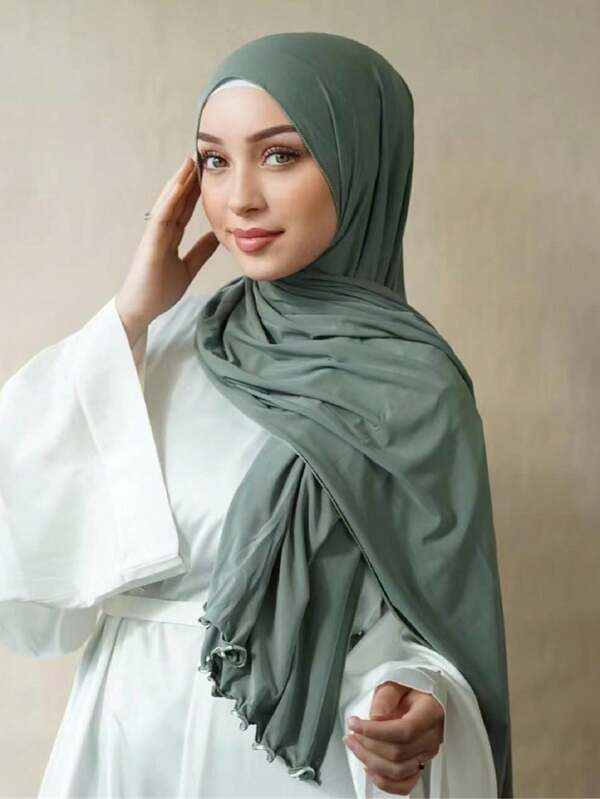 1 Stück Frauen Abaya Accessoires einfarbiger Hijab Modal weicher Kopftuch mit Volant Dekor Schals für Frauen, geeignet für täglichen Gebrauch im arabischen Stil Kopfband Verschleierungskleidung