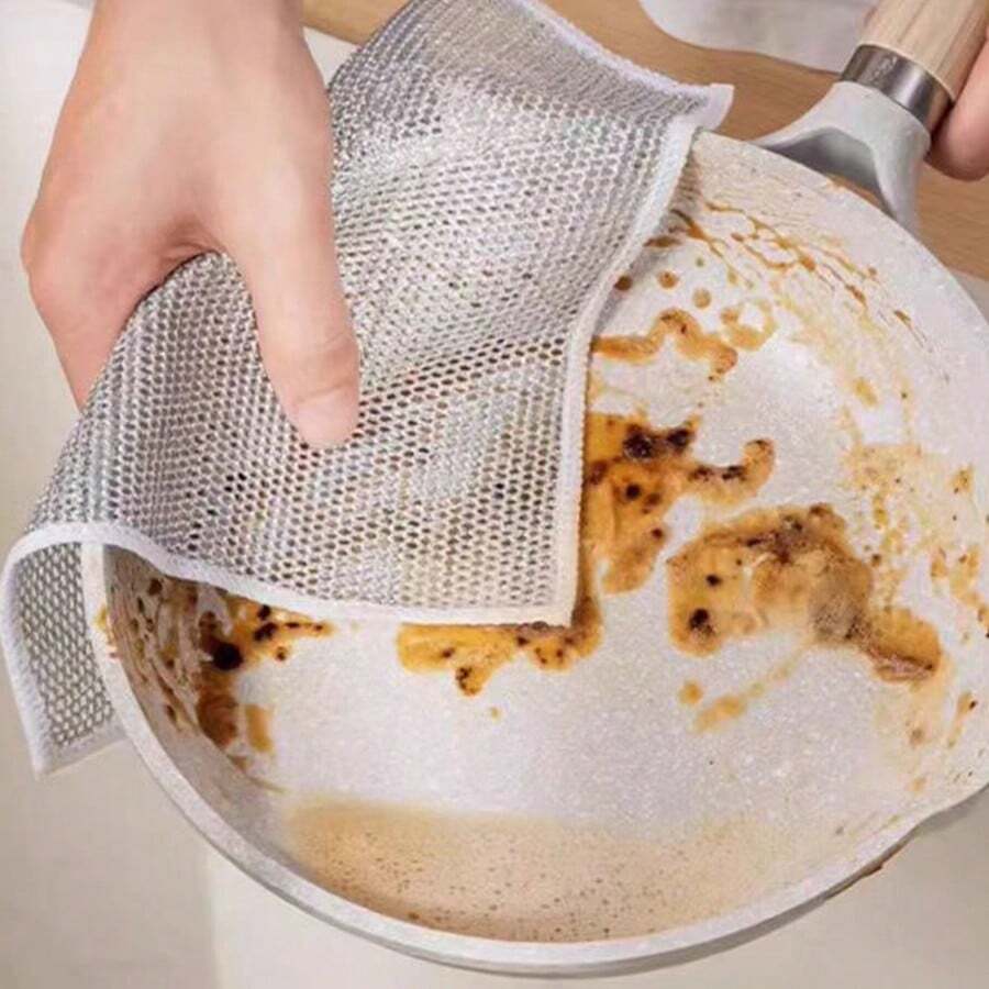 10pcs Premium Metal Wire Dishwashing Cloth Scrubs Cleans, Scrubbing Wire Dishwashing Rags Non-Scratch Wire Dishcloth For Dishes, Sinks 2024 New Multipurpose Wire Dishwashing Rags - Xám - Xem 1
