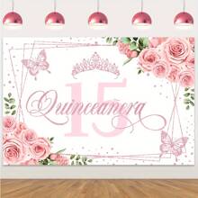 1 cái, phông nền tiệc Quinceanera vương miện màu hồng, biểu ngữ trang trí cho lễ kỷ niệm tại nhà và sự kiện, Giáng sinh - Nhiều màu. - Xem 5