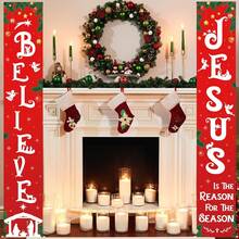 2pcs Christmas Decorations Outdoor Yard: Blue Holy Night Banner Front Porch Sign Set, Hanging Jesus  Christmas Decorations For Home, Indoor Outdoor Xmas Decor Wall Front Door Yard Garage - Multicolor - View 7