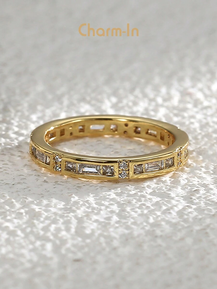 Charm-In 1入組方晶鋯石裝飾戒指銅首飾類