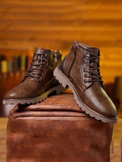 Men's New Boots, Workwear Boots, Outdoor British Style Short Boots, Retro Casual Leather Boots, High-Top Shoes (Size Run Large)