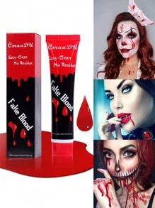 1 Botella de gel de sangre falsa, color rojo, accesorio de broma fácilmente removible, accesorio de maquillaje y disfraz para fiesta de Halloween, bromas, disfraz de mascarada, cosplay otoño, navidad - Rojo - Ver 4