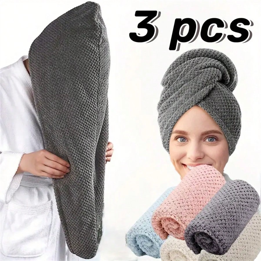 3 pièces Serviettes de cheveux en microfibre premium super douces et à séchage rapide, très absorbantes et confortables, conçues pour les cheveux frisés, serviette essentielle quotidienne, décoration de salle de bain, décoration d'automne, serviette enveloppante pour les cheveux de retour à l'école, convient pour les salons, les hôtels, les lieux de sport, l'usage domestique 4
