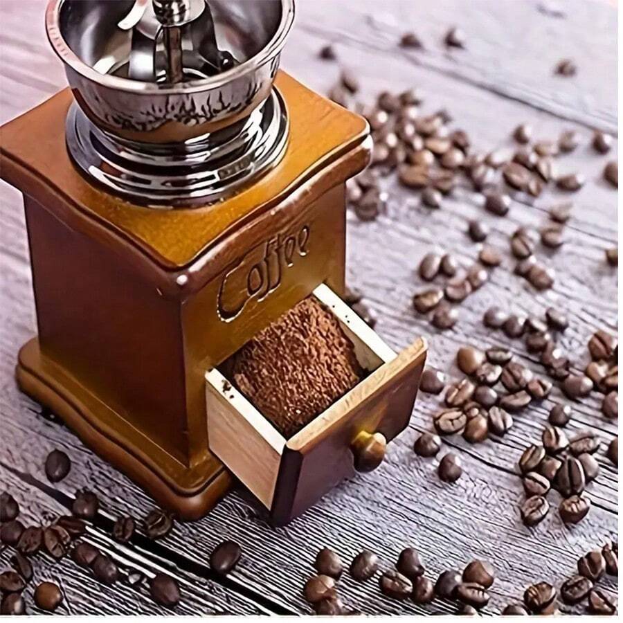 1入復古實木咖啡豆磨機，手摇可調陶瓷磨盤，手動咖啡磨豆機，經典手摇咖啡製造者