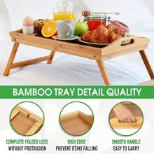 2pcs Bed Tray Table With Foldable Legs, Breakfast Trays With Handles, Eating, Working, Laptop Or Snacking - Breakfast Trays For Bed - Natural Bamboo For Strength And Beauty