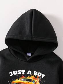 Toddler Cartoon Print Warm Hoodie And Sweatpants Set - Black - View 3