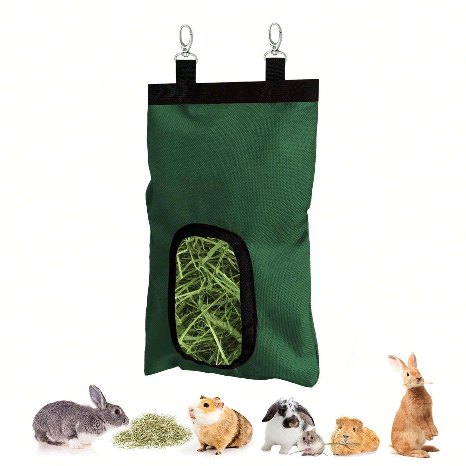 Rabbit Hay Bag Feeder, Green 600D Oxford Cloth Fabric Hay Hanging