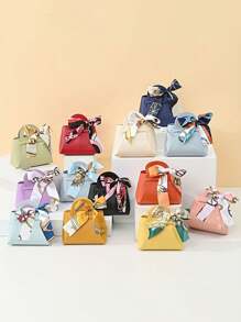 5pcs Holiday Gift Bags, Faux Leather Gift Bags With Ribbon Bows, Halloween Candy Bags, Christmas Gift Candy Bags, Wedding Party Favor Bags, Graduation Gift Bags, Holiday Candy Boxes, Mini Tote Bags