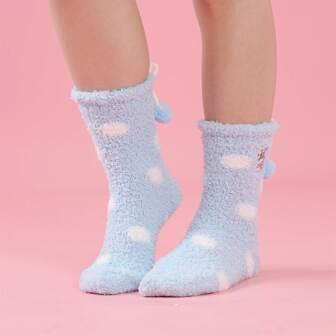 Miniso Sanrio Cinnamoroll Cartoon Cute Home Sock Warm Thickened Plush Ball Floor Socks Comfortable And Soft Sleeping Stockings Gift