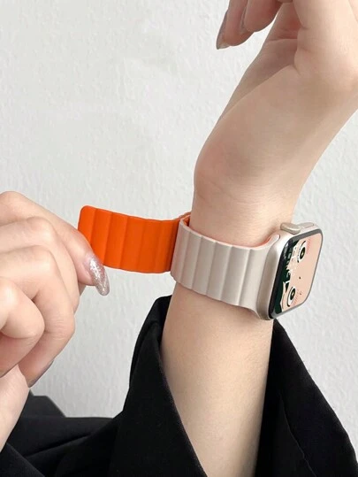 1 件男女时尚休闲磁性硅胶表带可调节防水腕带，适用于 表带 38/40/41/42/44/45/46/49 毫米，适用于 Series Ultra/SE/11/10/9/8/7/6/5/4/3/2/1，智能手表配件