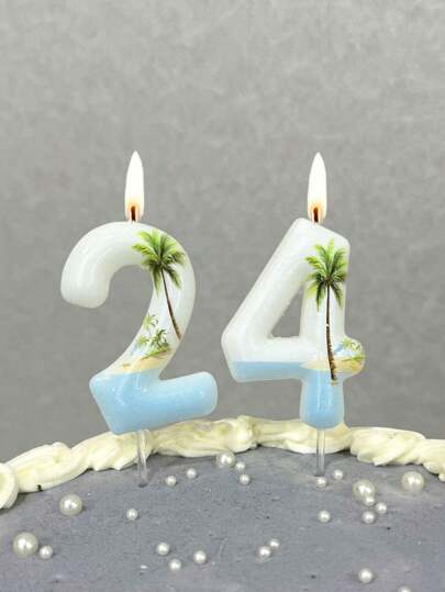 1pc Hawaiian Beach Coconut Tree Themed 0-9 Number Candles For Holiday, Birthday, Anniversary Party Cake Decoration,Christmas