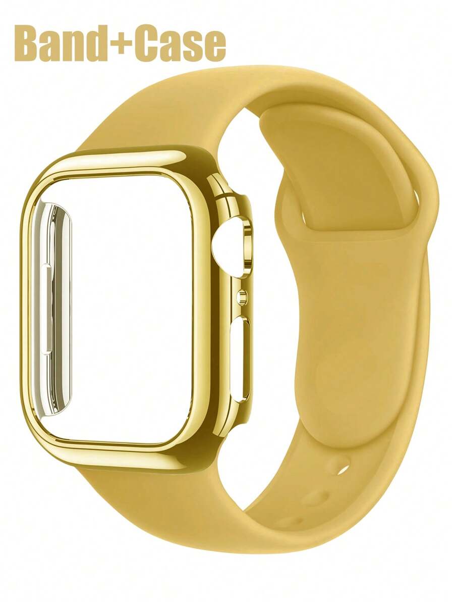 Bộ dây đeo và ốp lưng đồng hồ thể thao 2 trong 1 bằng silicon, tương thích với dây đeo và ốp lưng các kích thước 40mm, 41mm, 42mm, 44mm, 45mm, 46mm và 49mm. Dây đeo silicon mềm mại và thoải mái với khóa cài chắc chắn. Chất liệu PC cứng cáp chống sốc và chống trầy xước cùng lớp kính cường lực bảo vệ được tích hợp trong một chiếc ốp lưng. Tương thích với Apple Watch Series Ultra/11/10/9/8/7/6/5/4/SE. Bộ dây đeo và ốp lưng đồng hồ thông minh dành cho nam và nữ. - Vàng - Xem 1