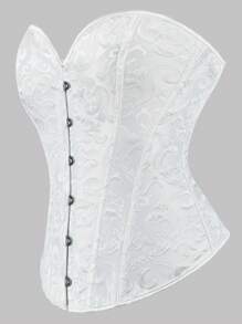 1pc Ladies' Palace Style Corset Classic Jacquard Bustier With Solid Color Tie Waist, Shaping And Push-Up Effect, Can Be Worn Outside, For Wedding, Banquet And Dress, Slimming Underwear, Shapewear Top - White - View 2