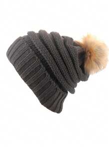 1pc Unisex Y2K Style Fashionable Solid Color Pom Pom Knit Beanie Hat, Suitable For Street, Party, Autumn Winter Outdoor, Warm