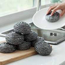 4/6 件不锈钢圆形清洁球，家用厨房锅具洗碗百洁布，厨房，浴室，家居，家居用品供应商 - 銀色 - 查看 2